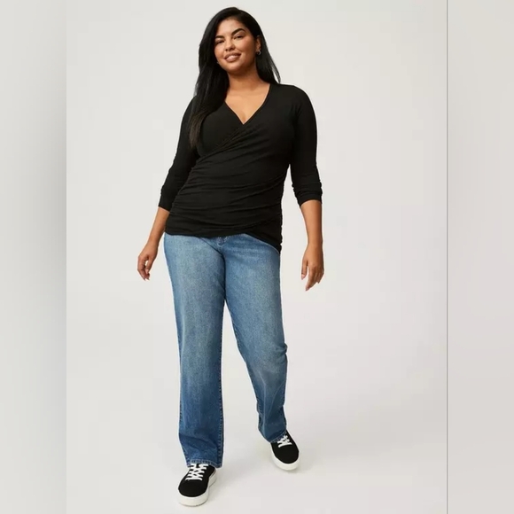 Torrid Rib Knit Surplice Top 3x Black Nwt - Picture 2 of 10